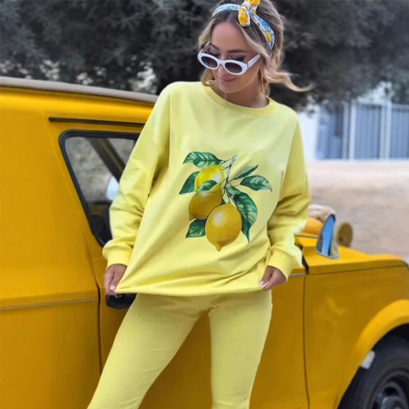 🍋Stylish Print Pullover Hoodie & Pants 2-Piece Set