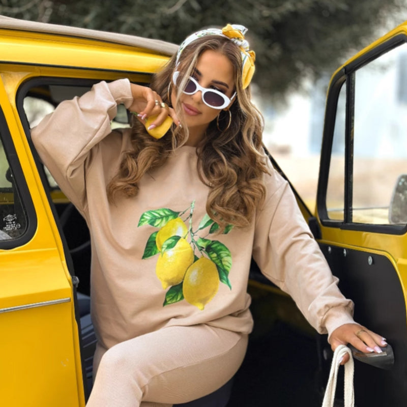 🍋Stylish Print Pullover Hoodie & Pants 2-Piece Set