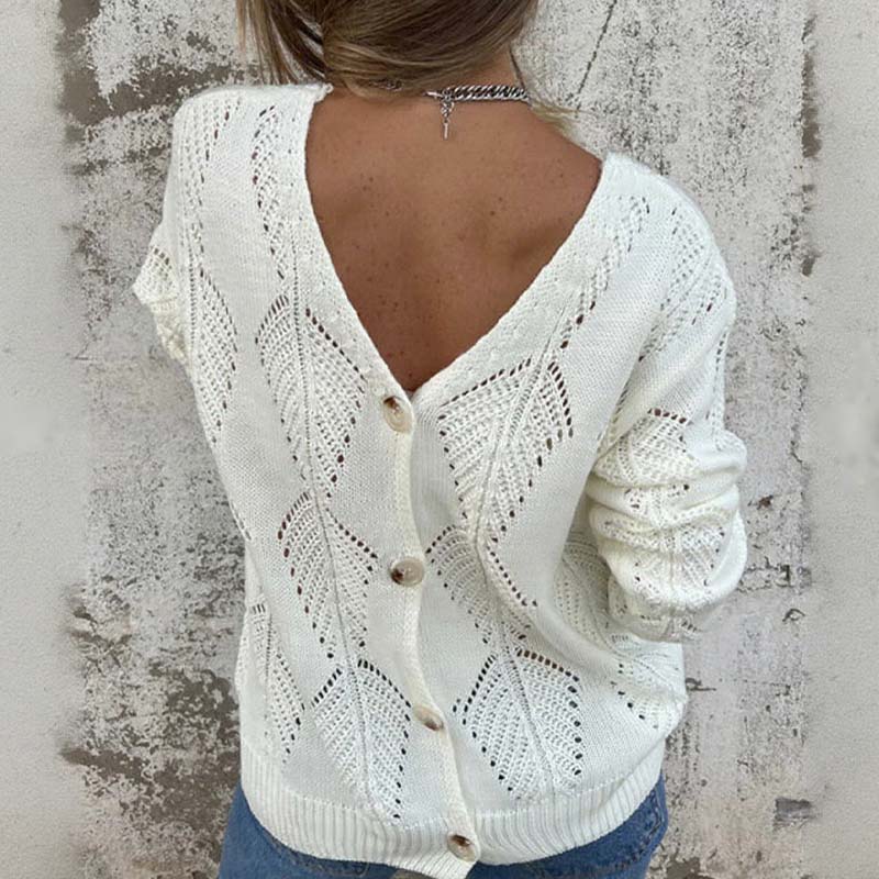 Reversible Hollow Pattern V-Neck Sweater