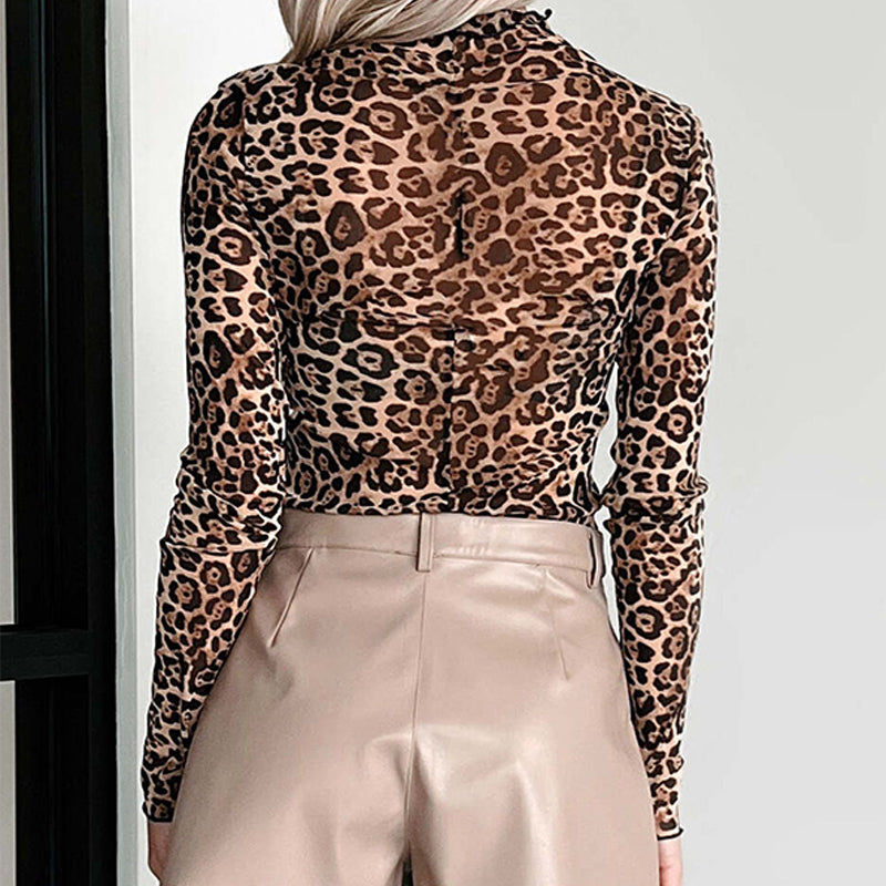 🔥Hot Sale 50% OFF🔥Leopard Mesh Long Sleeve Top