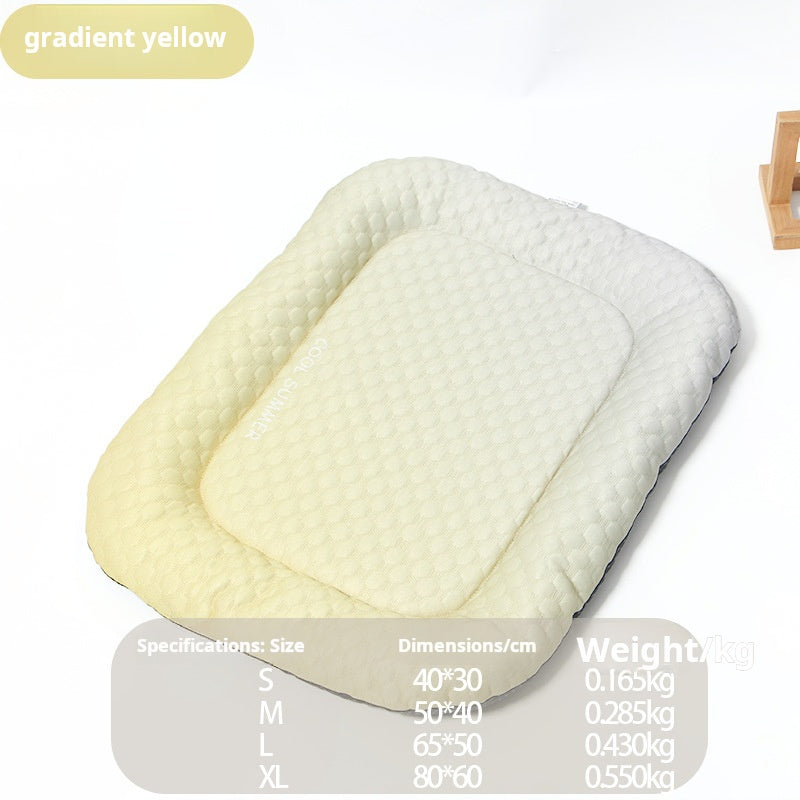Gradient yellow pet cooling mat with size chart