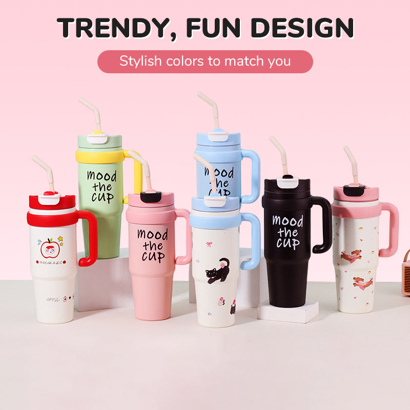 Portable Insulated Tumbler with Lid & Straw