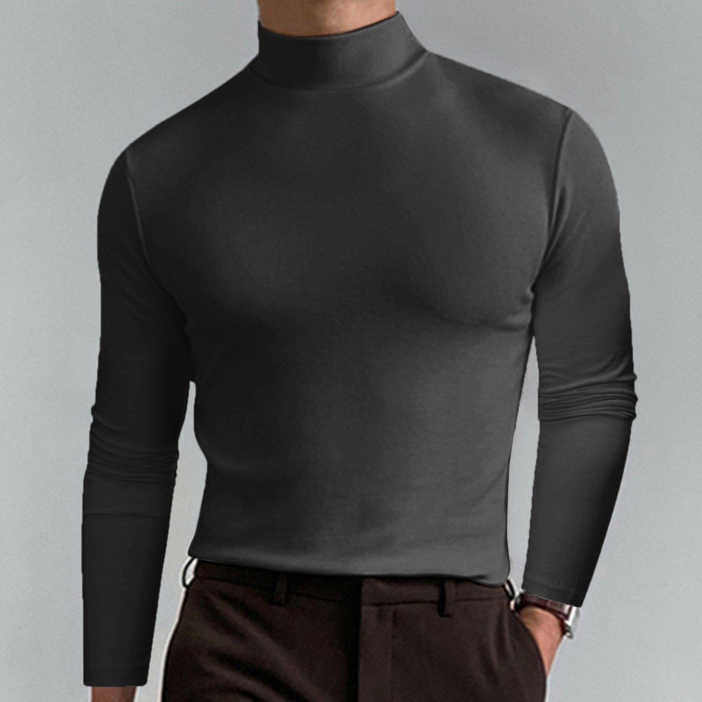 👕 50% OFF NOW! ✨ Men's High Neck Slim Fit T-Shirt - Stretchy & Breathable Fabric, Modern Style for Gym or Casual Wear 🏃‍♂️📦
