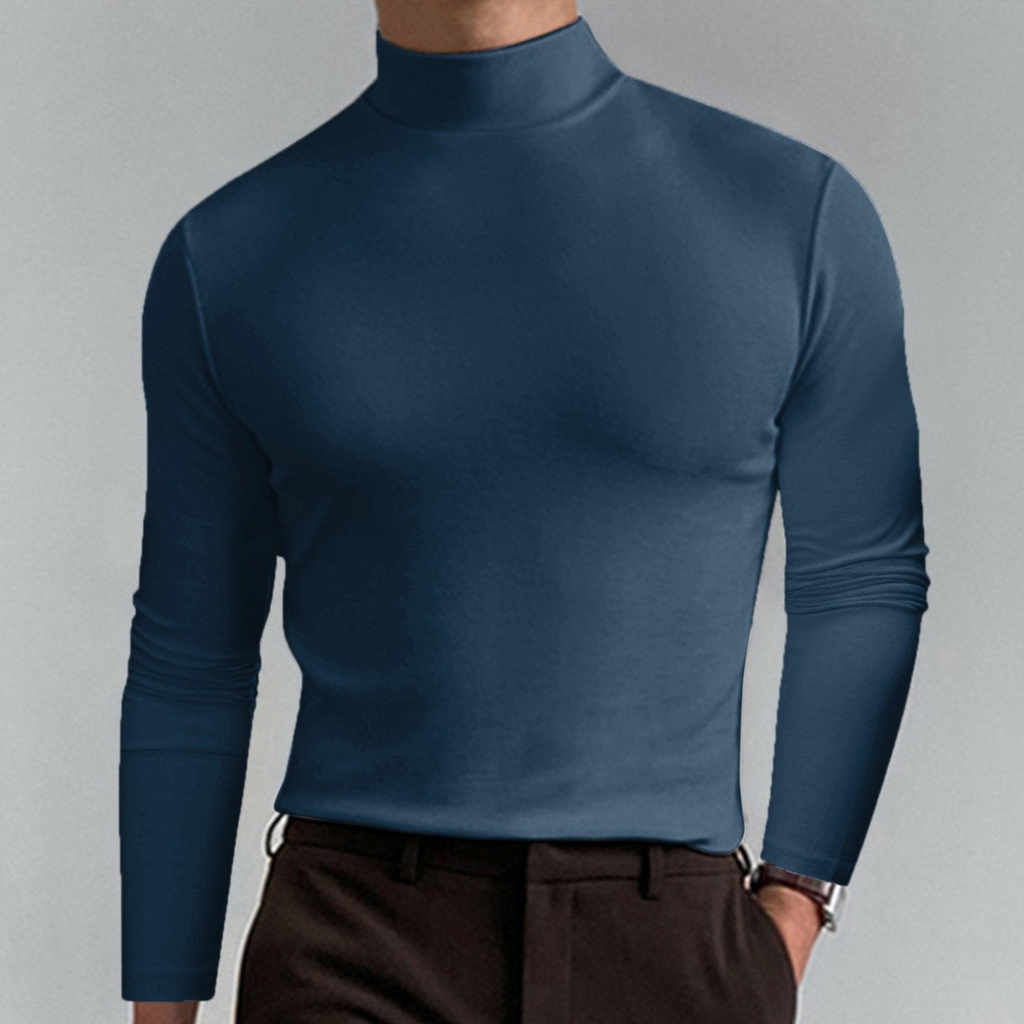 👕 50% OFF NOW! ✨ Men's High Neck Slim Fit T-Shirt - Stretchy & Breathable Fabric, Modern Style for Gym or Casual Wear 🏃‍♂️📦