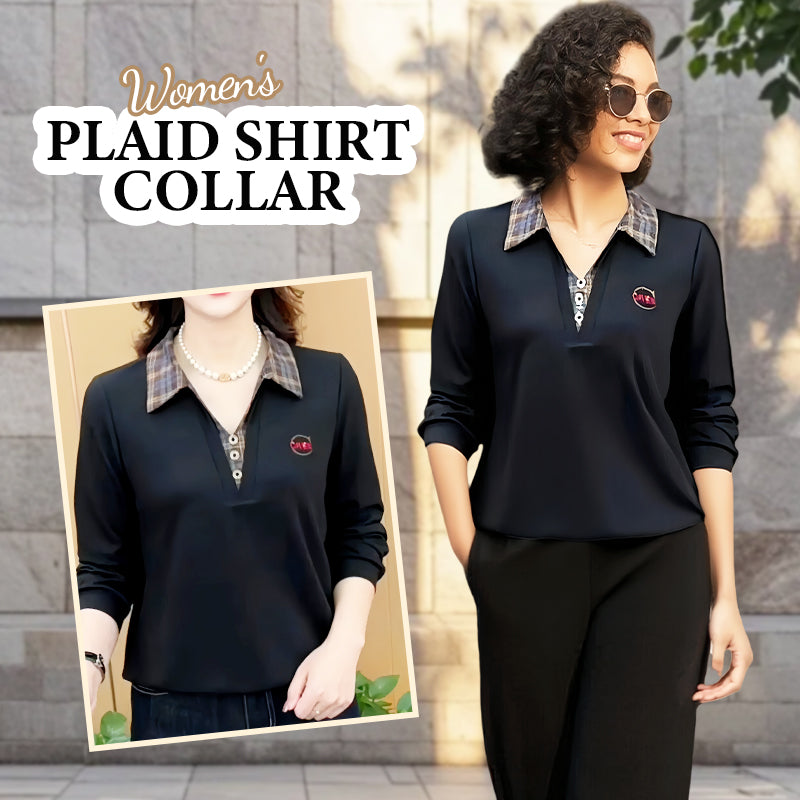 Comfortable Faux 2-Piece Top: Plaid Shirt Collar