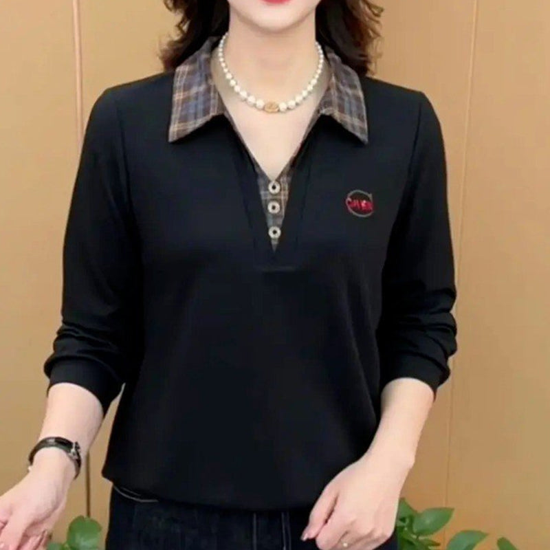 Comfortable Faux 2-Piece Top: Plaid Shirt Collar