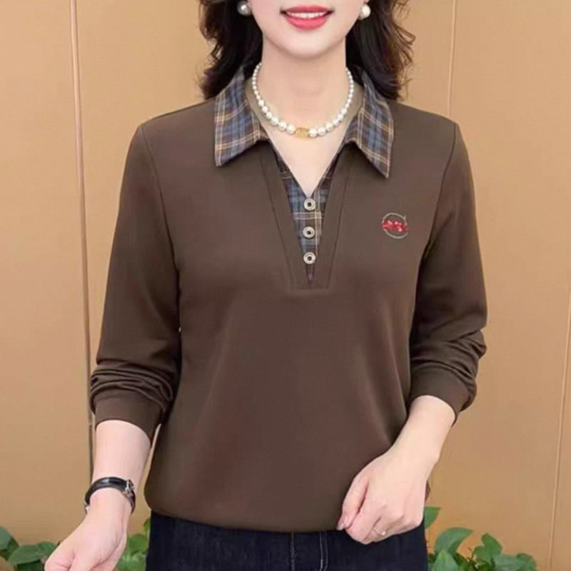 Comfortable Faux 2-Piece Top: Plaid Shirt Collar