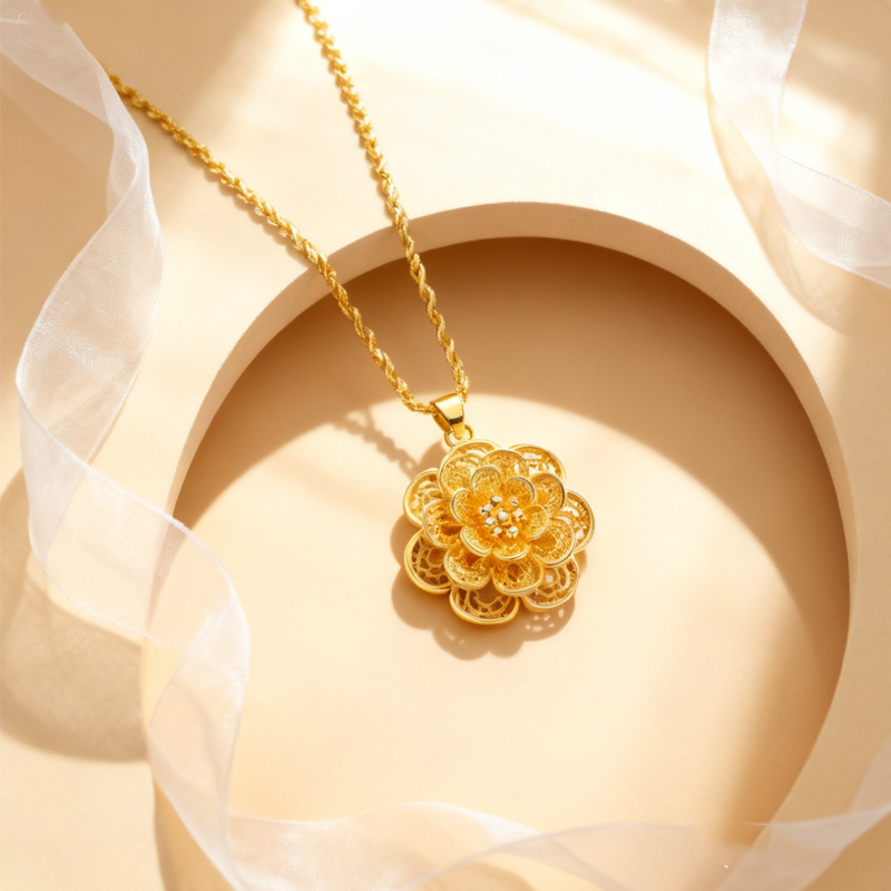 🌟Sand Gold Flower Pendant Necklace (Symbolizing Peace and Prosperity)