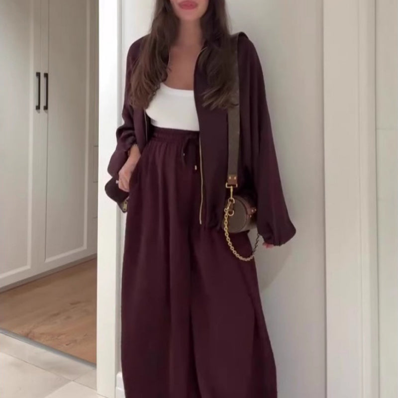🔥LAST DAY PROMOTION - 50%OFF 💖 Fit Zip Jacket & Wide-Leg Pants Set✈️Free Shipping