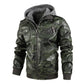 Men's Zipper PU Leather Hooded Jacket