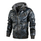 Men's Zipper PU Leather Hooded Jacket