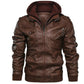 Men's Zipper PU Leather Hooded Jacket