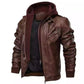 Men's Zipper PU Leather Hooded Jacket