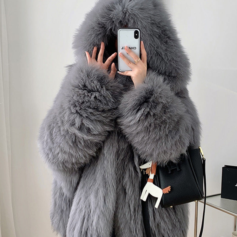 Loose, cozy, warm and washable hooded jacket for women