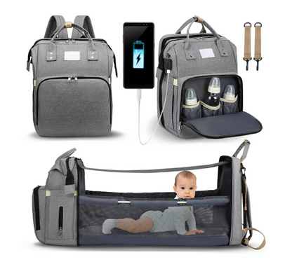 👼🎒Folding Baby Bed Shoulder Mommy Bag - One Pack for Dual Use: Mommy Bag+Portable Baby Bed