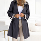 Long Hooded Drawstring Waist-Cinching Zipper Windbreaker