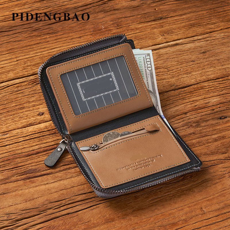Men’s Stylish Zipper Leather Card Wallet