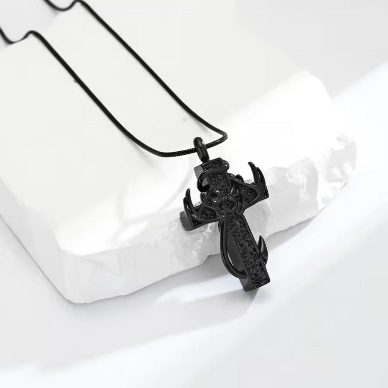 🦌🖤Antler Cross Urn Pendant Necklace