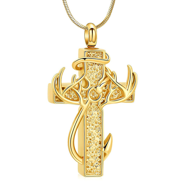 🦌🖤Antler Cross Urn Pendant Necklace