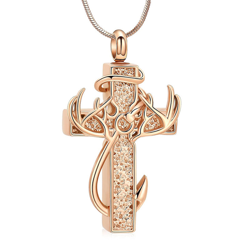 🦌🖤Antler Cross Urn Pendant Necklace