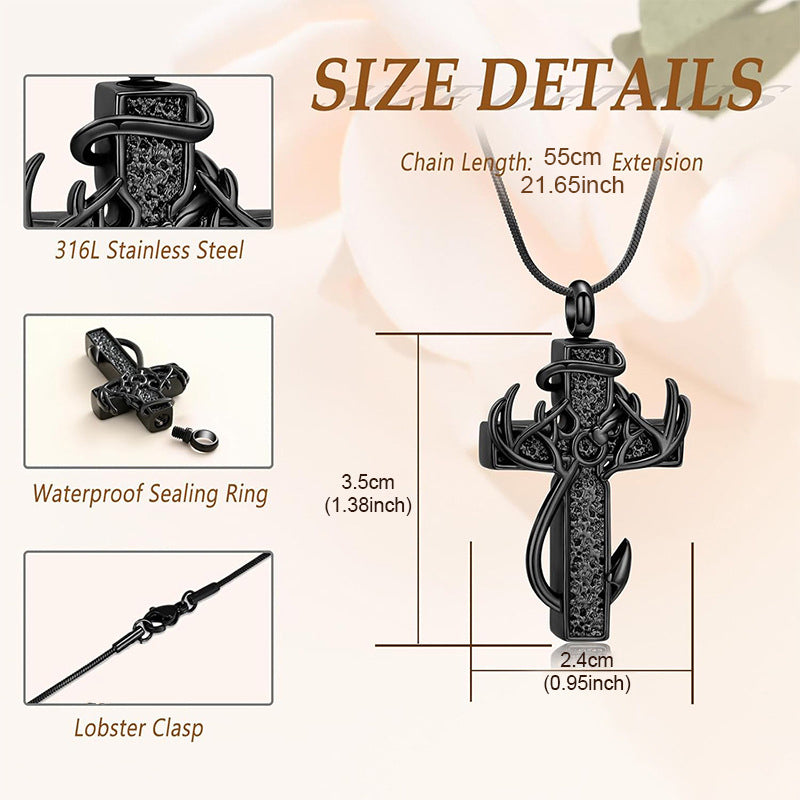 🦌🖤Antler Cross Urn Pendant Necklace
