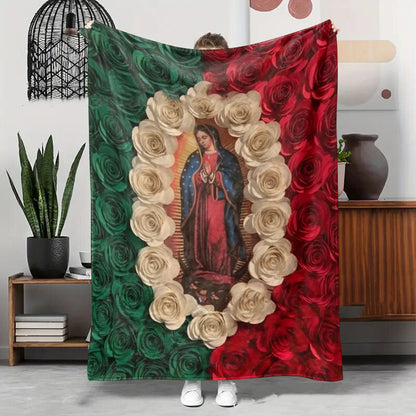 🌷Virgin Mary & Roses Flannel Throw Blanket