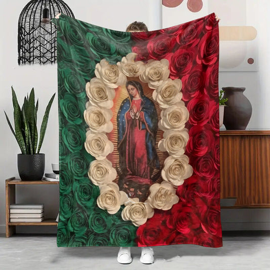 🌷Virgin Mary & Roses Flannel Throw Blanket