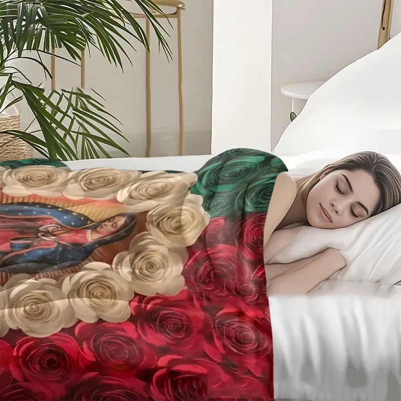 🌷Virgin Mary & Roses Flannel Throw Blanket