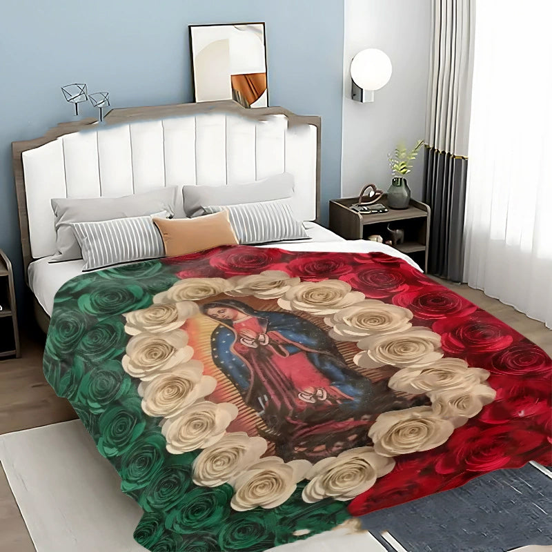 🌷Virgin Mary & Roses Flannel Throw Blanket