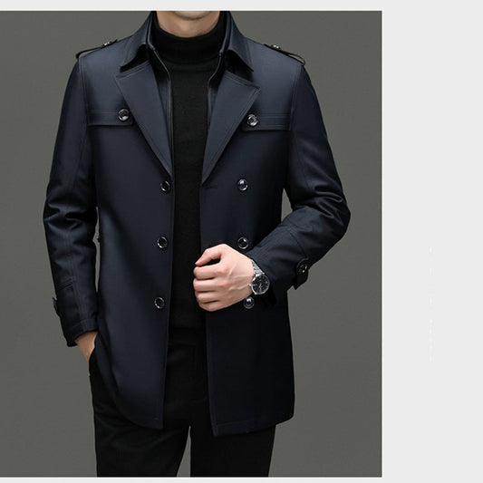 Men's Medium-Length Trench Coat with Detachable Inner