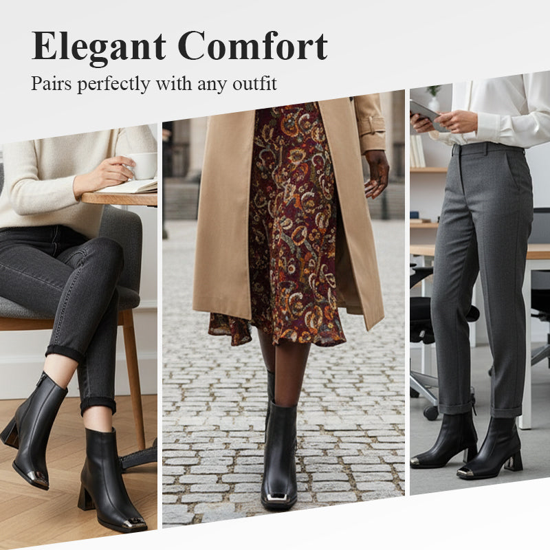 Vintage Chic Square Toe Chunky Heel Ankle Boots
