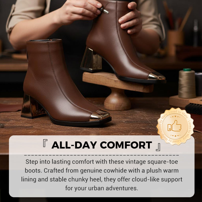 Vintage Chic Square Toe Chunky Heel Ankle Boots