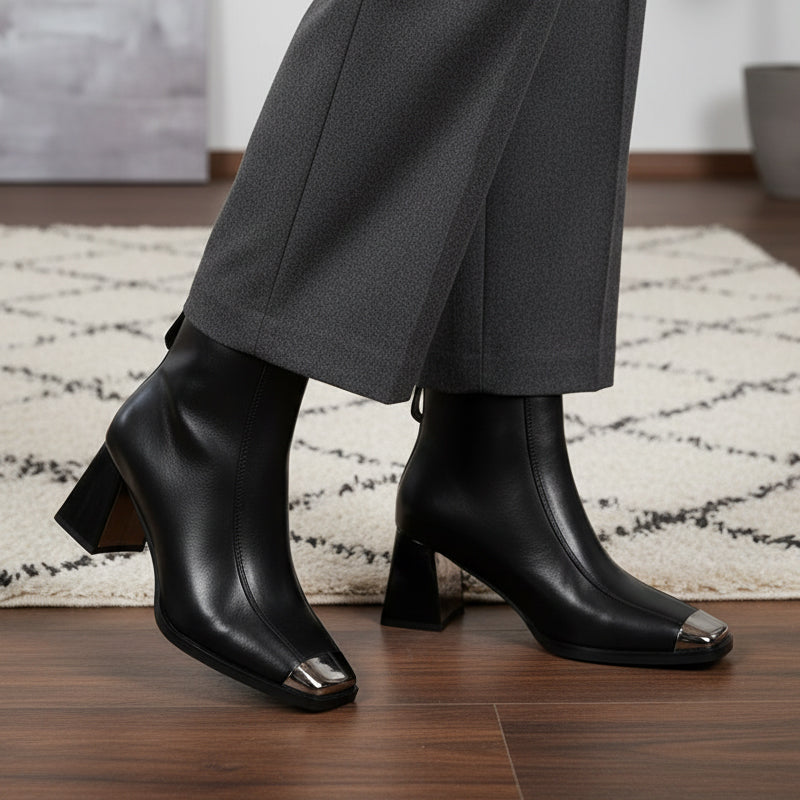 Vintage Chic Square Toe Chunky Heel Ankle Boots