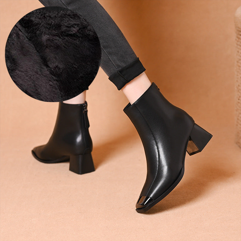 Vintage Chic Square Toe Chunky Heel Ankle Boots