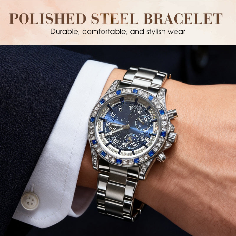TINAIBIN Twelve Zodiac Signs & Starry Sky Diamond Automatic Skeleton Men's Watch