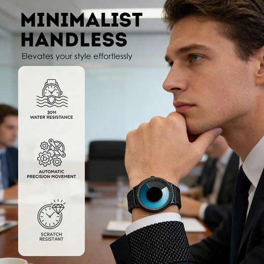 Men’s Futuristic Minimalist Watch with Creative Rotating Disk Dial