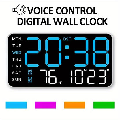 Large digital wall clock with LED display, date display, and thermometer, ideal gift for seniors, decoration for the living room and bedroom