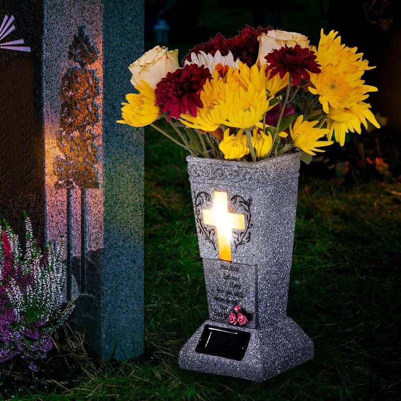 🔥🎁New arrival 50% OFF💥Solar LED Grave Vase with Ground Spike for Cemetery Headstones – Memorial Flower Holder
