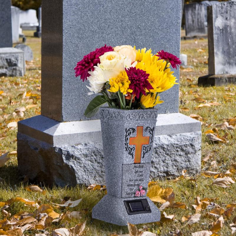 🔥🎁New arrival 50% OFF💥Solar LED Grave Vase with Ground Spike for Cemetery Headstones – Memorial Flower Holder