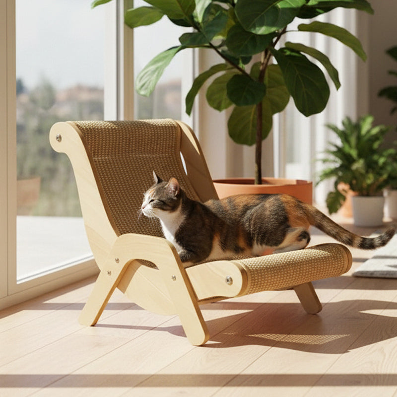 🔥HOT SALE 50% OFF! 🐱🛋️ Scratching and lounging in one — durable sisal + wooden frame beats flimsy cardboard. Curved for comfort, built to last, and saves your sofa. Your cat's new favorite spot. ✨