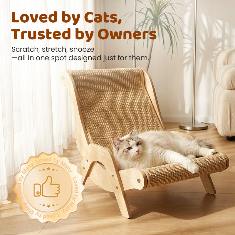 🔥HOT SALE 50% OFF! 🐱🛋️ Scratching and lounging in one — durable sisal + wooden frame beats flimsy cardboard. Curved for comfort, built to last, and saves your sofa. Your cat's new favorite spot. ✨