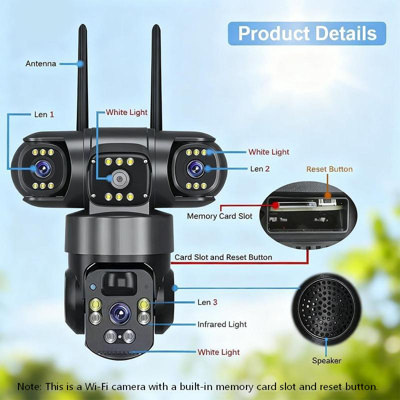 📢📢40% OFF !!!⏰6K 9MP Outdoor Wi-Fi Security Camera | 10x Zoom, 3 Lenses, 360° PTZ | IP66 Waterproof, Color Night Vision, Two-Way Audio, Motion Tracking