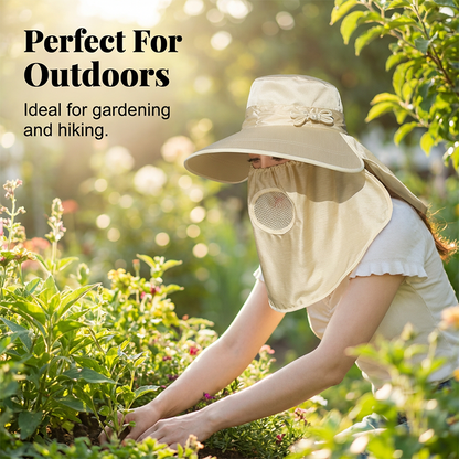 Women's Wide Brim Sun Hat with Face & Neck Flap