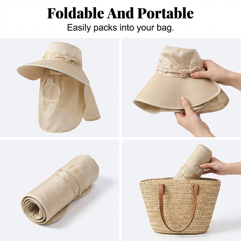 Women's Wide Brim Sun Hat with Face & Neck Flap