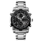 Fashion Multi functional Sports Men's Watch, 48Mm Metal Case with 3 Time Zone Night Light 30M Waterproof Stainless Steel Strap