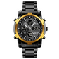 Fashion Multi functional Sports Men's Watch, 48Mm Metal Case with 3 Time Zone Night Light 30M Waterproof Stainless Steel Strap
