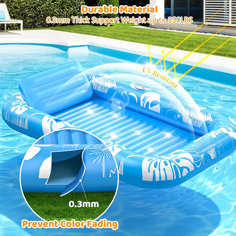 Inflatable Tanning Pool Lounger Float with Pillow