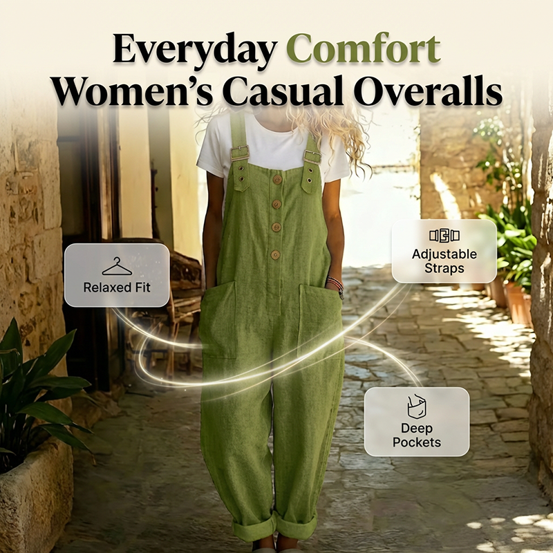 ⏳Time-Limited Special⏰Women's Casual Button-Front Overalls – Adjustable Straps, Breathable Fabric & Relaxed Fit ✨