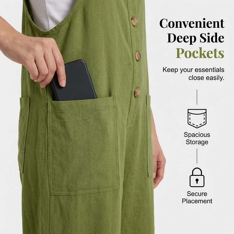 ⏳Time-Limited Special⏰Women's Casual Button-Front Overalls – Adjustable Straps, Breathable Fabric & Relaxed Fit ✨