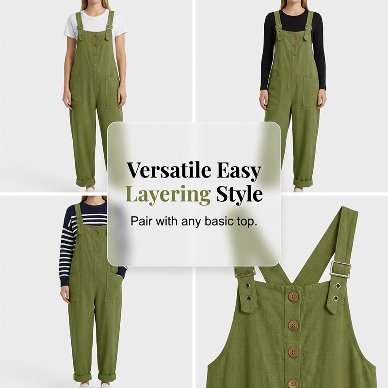 ⏳Time-Limited Special⏰Women's Casual Button-Front Overalls – Adjustable Straps, Breathable Fabric & Relaxed Fit ✨